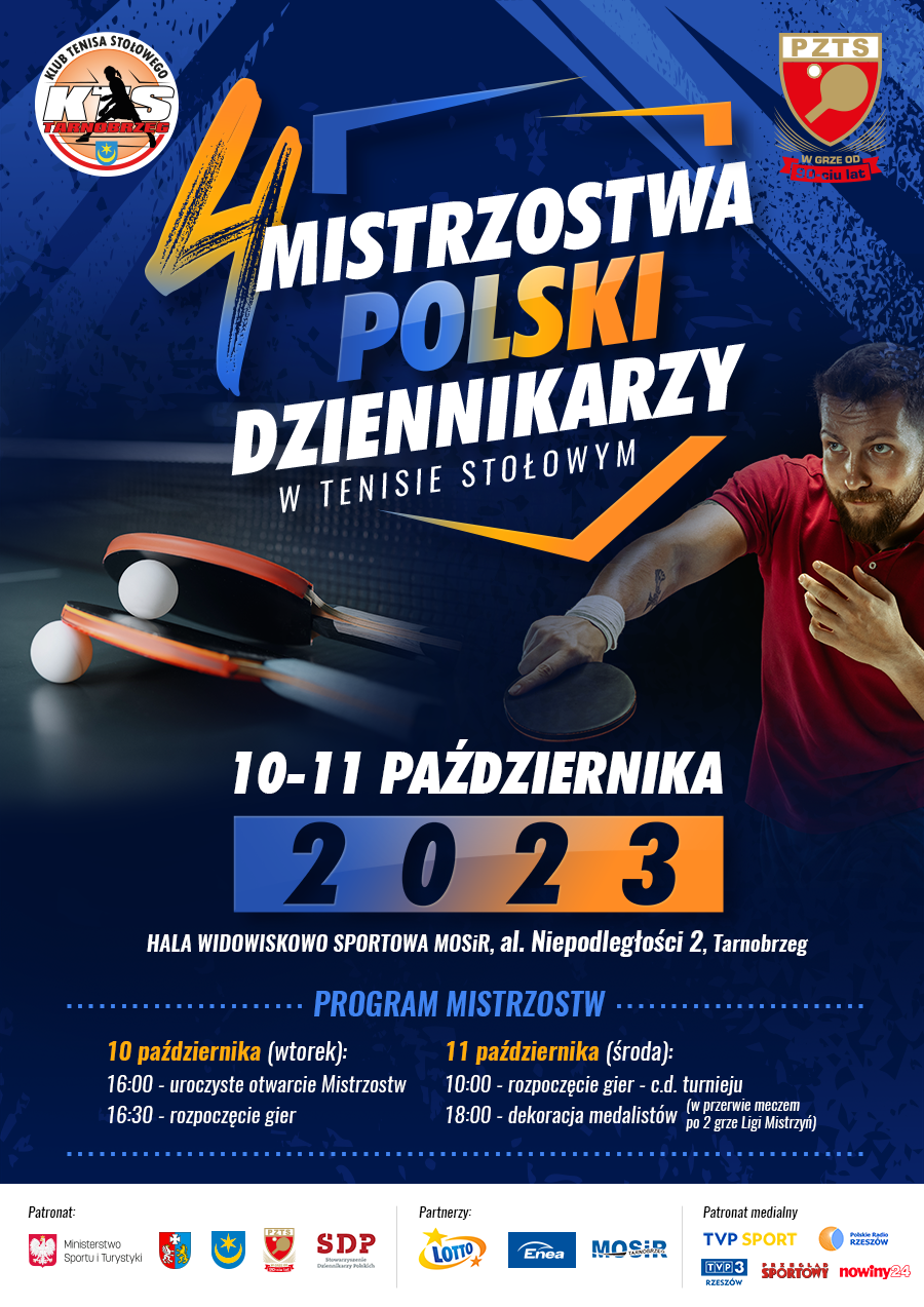 4. Mistrzostwa Polski Dziennikarzy w Tenisie Stołowym Tarnobrzeg, 10 – 11 października 2023 roku